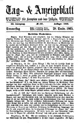 Tag- und Anzeigeblatt für Kempten und das Allgäu Donnerstag 28. Dezember 1865