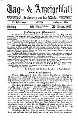 Tag- und Anzeigeblatt für Kempten und das Allgäu Freitag 29. Dezember 1865