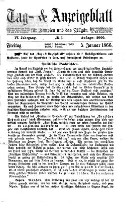 Tag- und Anzeigeblatt für Kempten und das Allgäu Freitag 5. Januar 1866