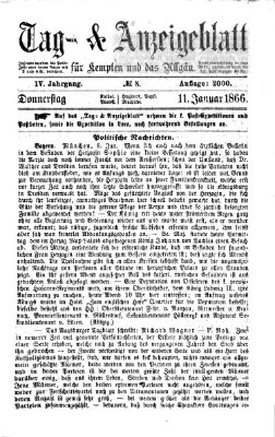 Tag- und Anzeigeblatt für Kempten und das Allgäu Donnerstag 11. Januar 1866