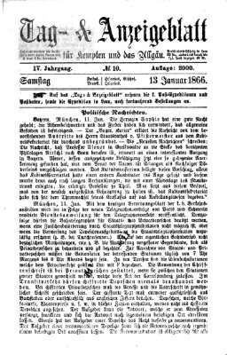 Tag- und Anzeigeblatt für Kempten und das Allgäu Samstag 13. Januar 1866