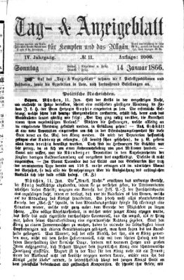 Tag- und Anzeigeblatt für Kempten und das Allgäu Sonntag 14. Januar 1866