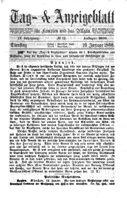 Tag- und Anzeigeblatt für Kempten und das Allgäu Dienstag 16. Januar 1866