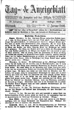 Tag- und Anzeigeblatt für Kempten und das Allgäu Mittwoch 17. Januar 1866