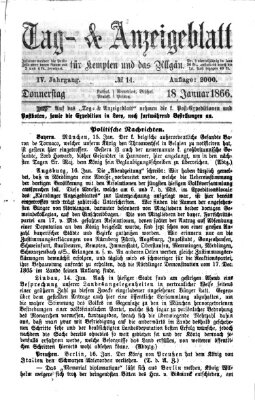 Tag- und Anzeigeblatt für Kempten und das Allgäu Donnerstag 18. Januar 1866