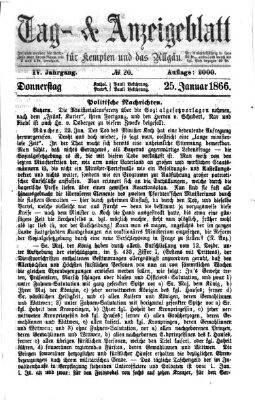 Tag- und Anzeigeblatt für Kempten und das Allgäu Donnerstag 25. Januar 1866