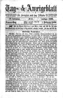 Tag- und Anzeigeblatt für Kempten und das Allgäu Donnerstag 1. Februar 1866