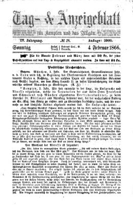 Tag- und Anzeigeblatt für Kempten und das Allgäu Sonntag 4. Februar 1866