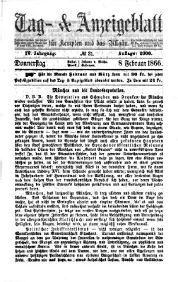 Tag- und Anzeigeblatt für Kempten und das Allgäu Donnerstag 8. Februar 1866