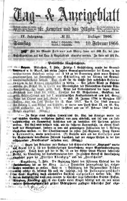 Tag- und Anzeigeblatt für Kempten und das Allgäu Samstag 10. Februar 1866