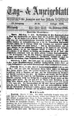 Tag- und Anzeigeblatt für Kempten und das Allgäu Mittwoch 14. Februar 1866