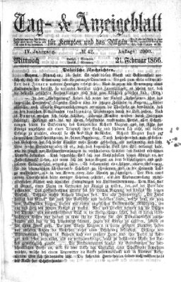 Tag- und Anzeigeblatt für Kempten und das Allgäu Mittwoch 21. Februar 1866