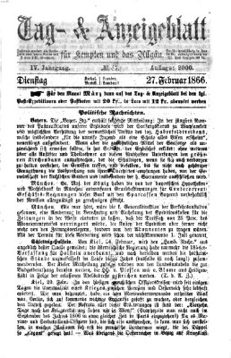 Tag- und Anzeigeblatt für Kempten und das Allgäu Dienstag 27. Februar 1866