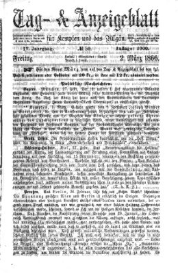 Tag- und Anzeigeblatt für Kempten und das Allgäu Freitag 2. März 1866