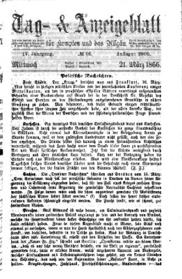 Tag- und Anzeigeblatt für Kempten und das Allgäu Mittwoch 21. März 1866