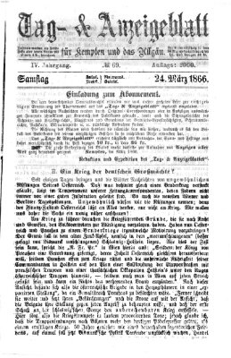 Tag- und Anzeigeblatt für Kempten und das Allgäu Samstag 24. März 1866