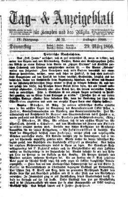 Tag- und Anzeigeblatt für Kempten und das Allgäu Donnerstag 29. März 1866