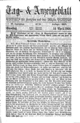 Tag- und Anzeigeblatt für Kempten und das Allgäu Samstag 14. April 1866