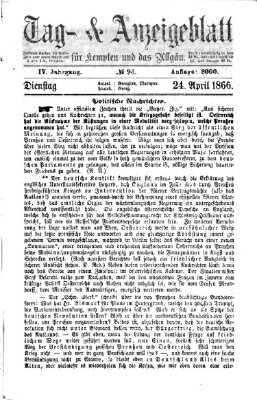 Tag- und Anzeigeblatt für Kempten und das Allgäu Dienstag 24. April 1866