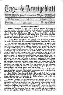 Tag- und Anzeigeblatt für Kempten und das Allgäu Samstag 28. April 1866