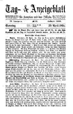 Tag- und Anzeigeblatt für Kempten und das Allgäu Sonntag 29. April 1866