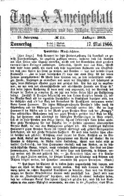 Tag- und Anzeigeblatt für Kempten und das Allgäu Donnerstag 17. Mai 1866