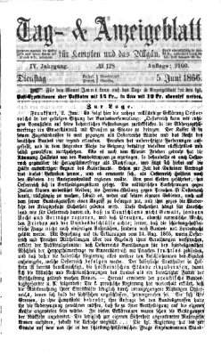 Tag- und Anzeigeblatt für Kempten und das Allgäu Dienstag 5. Juni 1866