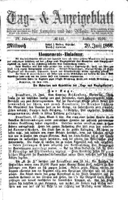 Tag- und Anzeigeblatt für Kempten und das Allgäu Mittwoch 20. Juni 1866