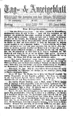 Tag- und Anzeigeblatt für Kempten und das Allgäu Freitag 22. Juni 1866