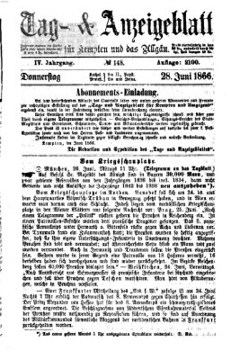 Tag- und Anzeigeblatt für Kempten und das Allgäu Donnerstag 28. Juni 1866