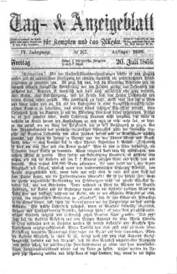 Tag- und Anzeigeblatt für Kempten und das Allgäu Freitag 20. Juli 1866