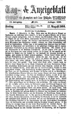 Tag- und Anzeigeblatt für Kempten und das Allgäu Freitag 17. August 1866