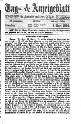 Tag- und Anzeigeblatt für Kempten und das Allgäu Dienstag 4. September 1866