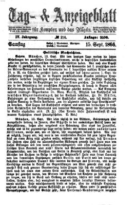 Tag- und Anzeigeblatt für Kempten und das Allgäu Samstag 15. September 1866
