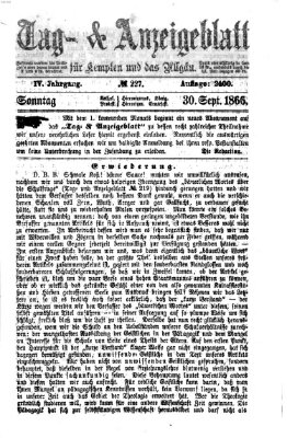 Tag- und Anzeigeblatt für Kempten und das Allgäu Sonntag 30. September 1866