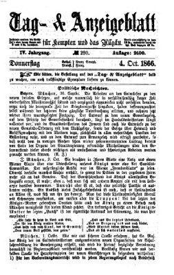 Tag- und Anzeigeblatt für Kempten und das Allgäu Donnerstag 4. Oktober 1866