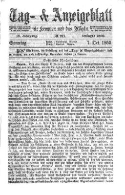 Tag- und Anzeigeblatt für Kempten und das Allgäu Sonntag 7. Oktober 1866