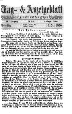 Tag- und Anzeigeblatt für Kempten und das Allgäu Dienstag 16. Oktober 1866