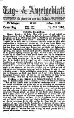 Tag- und Anzeigeblatt für Kempten und das Allgäu Donnerstag 18. Oktober 1866