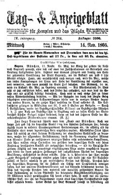 Tag- und Anzeigeblatt für Kempten und das Allgäu Mittwoch 14. November 1866