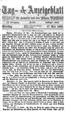 Tag- und Anzeigeblatt für Kempten und das Allgäu Samstag 17. November 1866