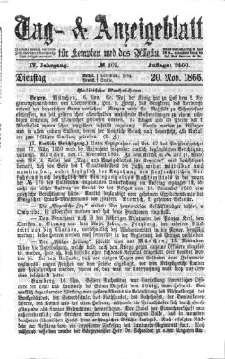 Tag- und Anzeigeblatt für Kempten und das Allgäu Dienstag 20. November 1866