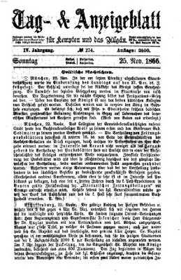 Tag- und Anzeigeblatt für Kempten und das Allgäu Sonntag 25. November 1866