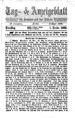 Tag- und Anzeigeblatt für Kempten und das Allgäu Samstag 1. Dezember 1866