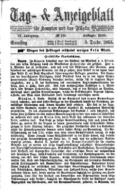 Tag- und Anzeigeblatt für Kempten und das Allgäu Samstag 8. Dezember 1866