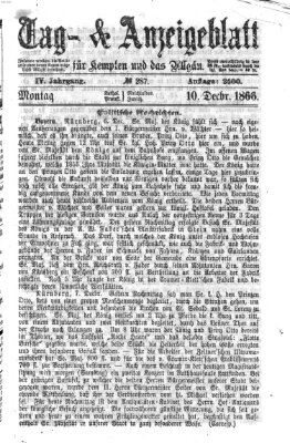 Tag- und Anzeigeblatt für Kempten und das Allgäu Montag 10. Dezember 1866