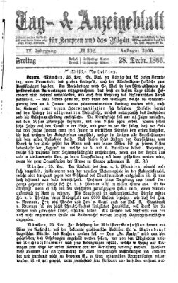 Tag- und Anzeigeblatt für Kempten und das Allgäu Freitag 28. Dezember 1866