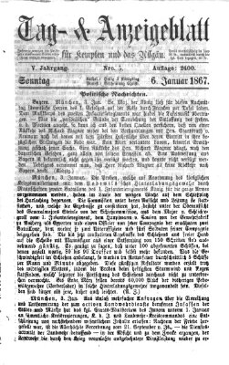 Tag- und Anzeigeblatt für Kempten und das Allgäu Sonntag 6. Januar 1867