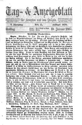 Tag- und Anzeigeblatt für Kempten und das Allgäu Freitag 18. Januar 1867