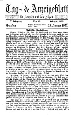 Tag- und Anzeigeblatt für Kempten und das Allgäu Samstag 19. Januar 1867